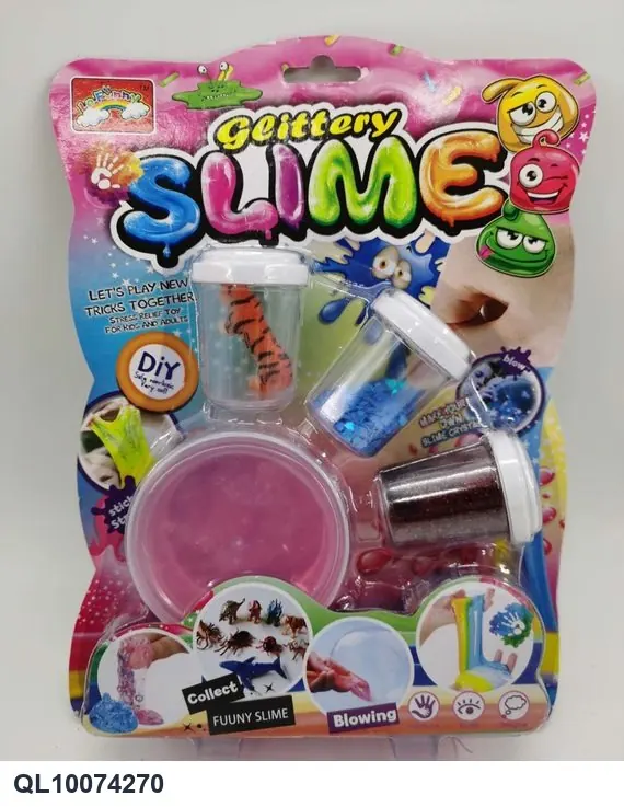 110G Slime, Plus 3 Bottles Of Glitter, Shimmer Powder, And Animal-Themed Accessories, And 3 DIY Tool Sets. Cardboard Packaging wholesale from Qili Toys
