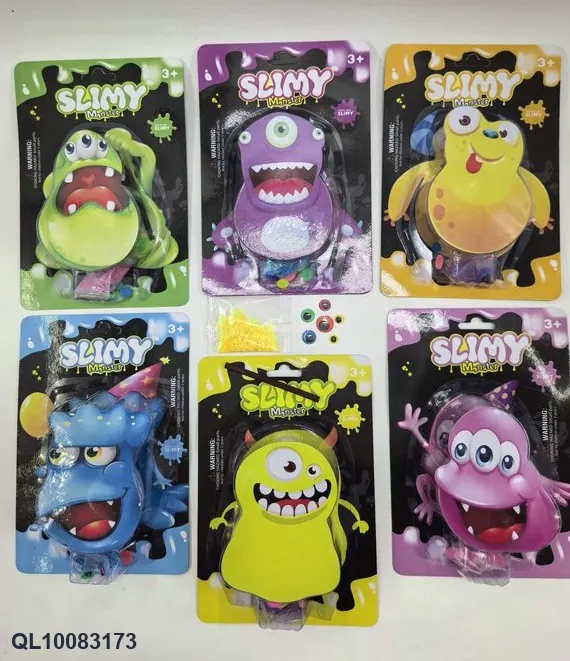 Slime, 110G, 6 Monster Designs (mixed), Transparent Slime With Crystal Eyes And Glitter Card Pack. Corrugated Cardboard wholesale from Qili Toys