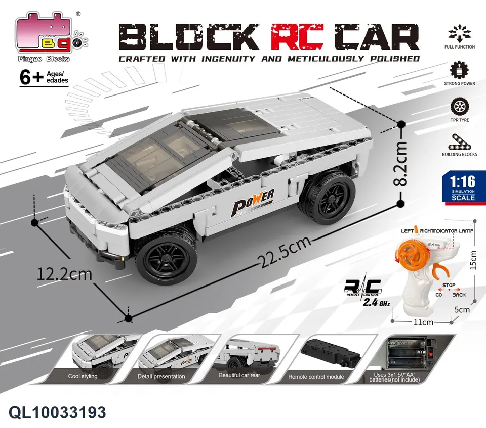 1:16 Building Block Remote Control Car-Tesla-Cyberpickup (number of particles: 390pcs, does not include electricity) Color Box wholesale from Qili Toys