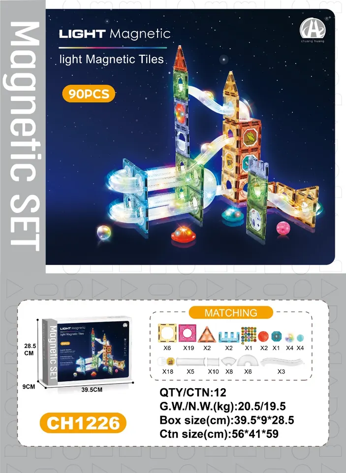 7.5Cm Diamond Light-Up Track & Ball Magnetic Tiles, 90Pcs Sealed Box wholesale from Qili Toys