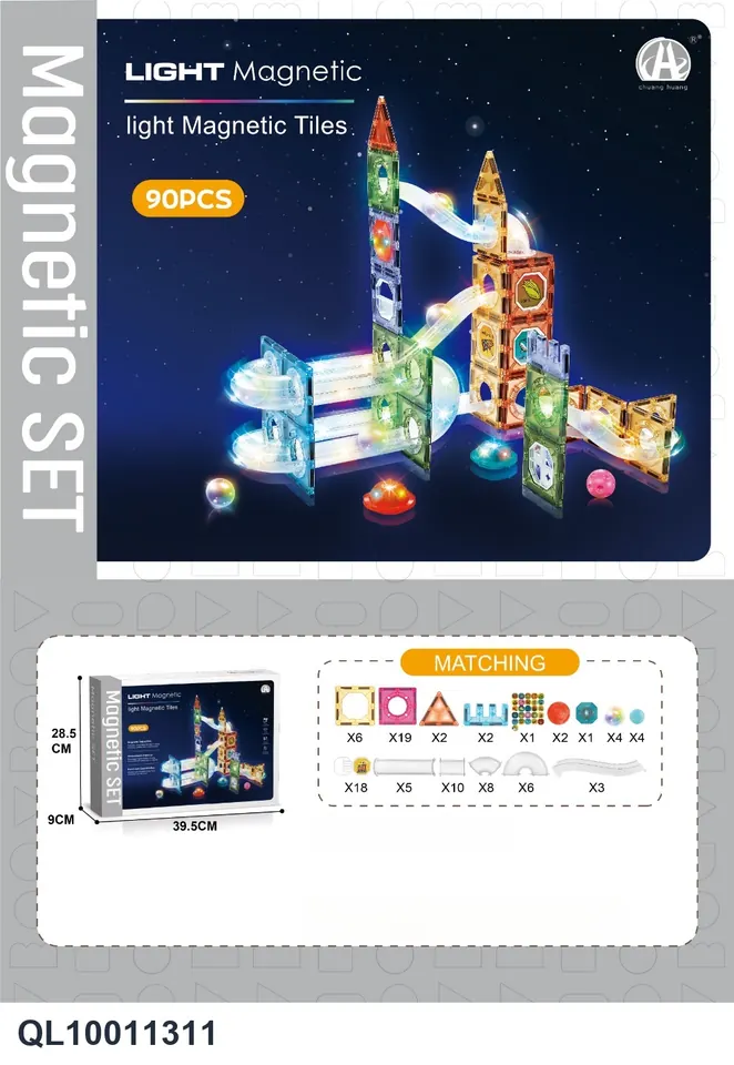 7.5Cm Diamond Light-Up Track & Ball Magnetic Tiles, 90Pcs Sealed Box wholesale from Qili Toys