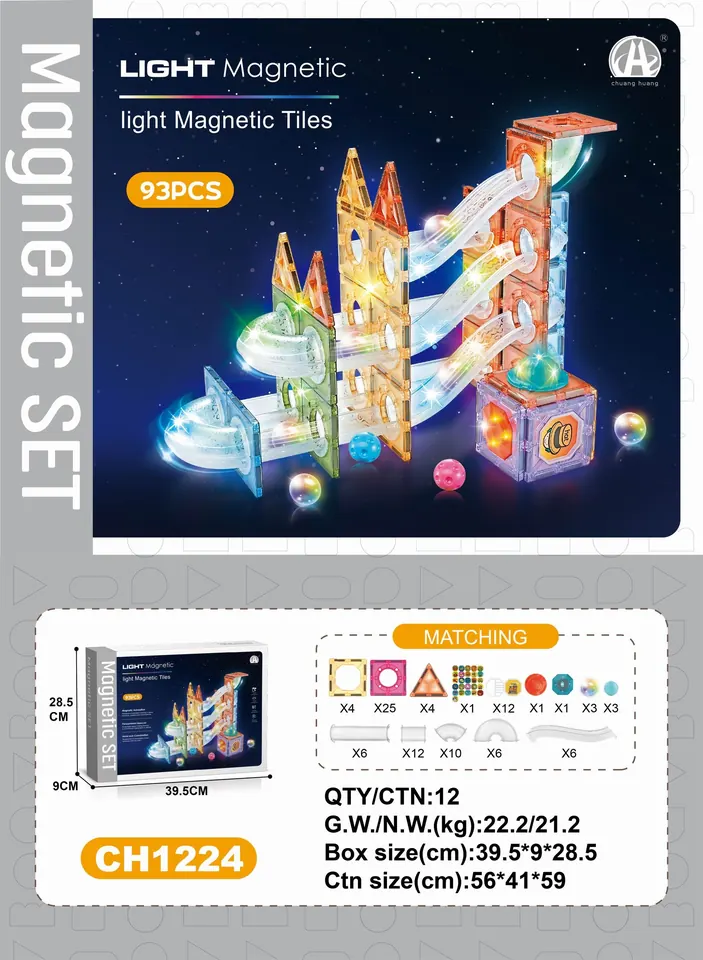 7.5Cm Diamond Light-Up Track & Ball Magnetic Tiles, 93Pcs Sealed Box wholesale from Qili Toys
