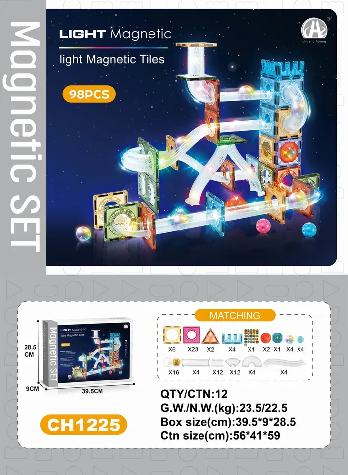 7.5Cm Diamond Light-Up Track & Ball Magnetic Tiles, 98Pcs Sealed Box wholesale from Qili Toys