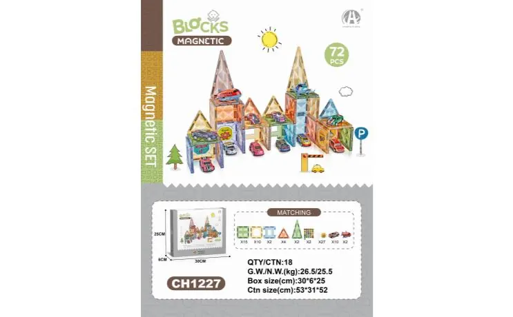 7.5Cm Diamond Magnetic Tiles - Airplane & Car Theme, 72Pcs Sealed Box wholesale from Qili Toys