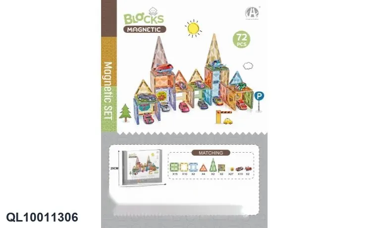 7.5Cm Diamond Magnetic Tiles - Airplane & Car Theme, 72Pcs Sealed Box wholesale from Qili Toys