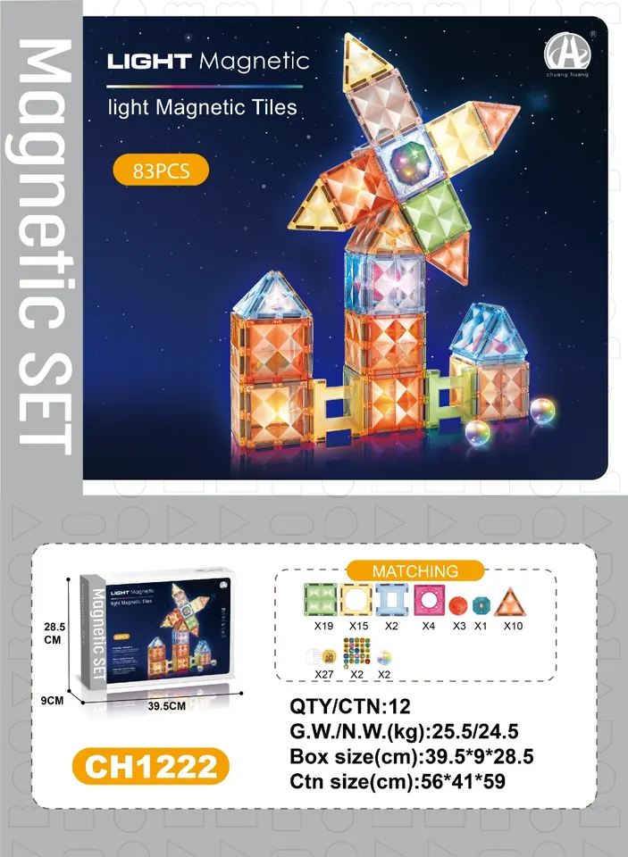 7.5Cm Diamond Magnetic Tiles - Light-Up Theme, 83Pcs Sealed Box wholesale from Qili Toys