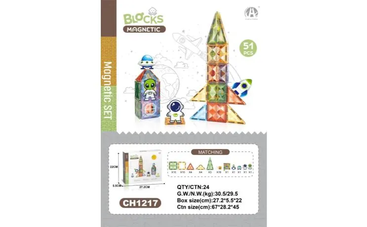 7.5Cm Diamond Magnetic Tiles - Space Theme, 51Pcs Sealed Box wholesale from Qili Toys