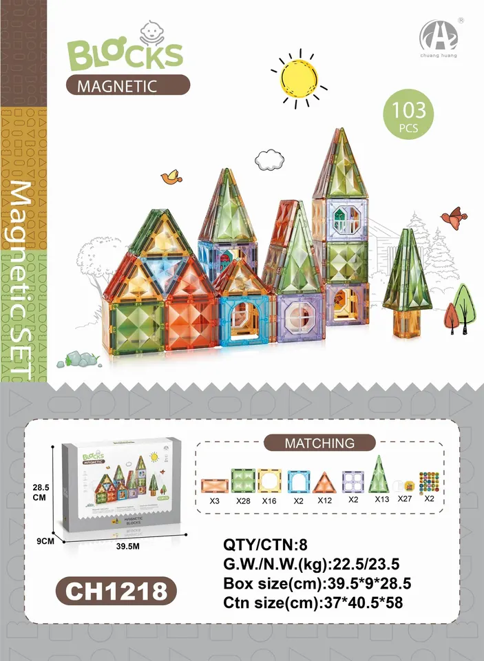 7.5Cm Diamond Magnetic Tiles, 103Pcs Sealed Box wholesale from Qili Toys