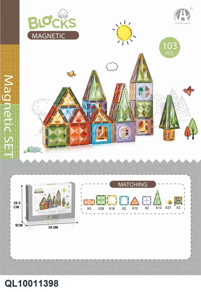 7.5Cm Diamond Magnetic Tiles, 103Pcs Sealed Box wholesale from Qili Toys