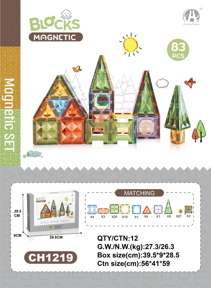 7.5Cm Diamond Magnetic Tiles, 83Pcs Sealed Box wholesale from Qili Toys