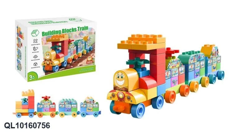 70-Piece Cartoon Train Building Blocks Color Box wholesale from Qili Toys