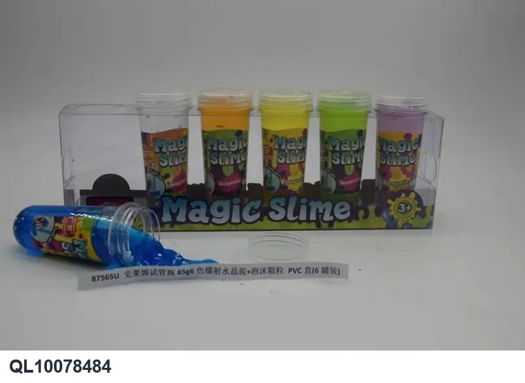85G Slime In A Test Tube, 6 Colors, Laser Crystal Mud + Foam Particles, PVC Box (6 tubes) PVC Box wholesale from Qili Toys
