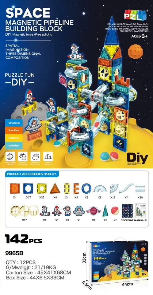 Astronaut Magnetic Pipe Building Blocks (142pcs) Color Box wholesale from Qili Toys