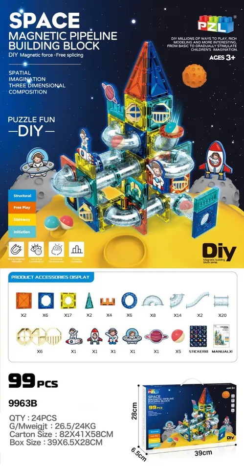 Astronaut Magnetic Pipe Building Blocks (99pcs) Color Box wholesale from Qili Toys