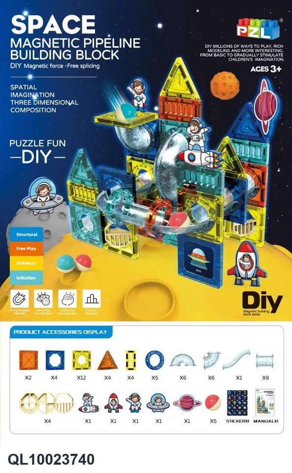 Astronaut Magnetic Pipe Building Blocks (68pcs) Color Box wholesale from Qili Toys