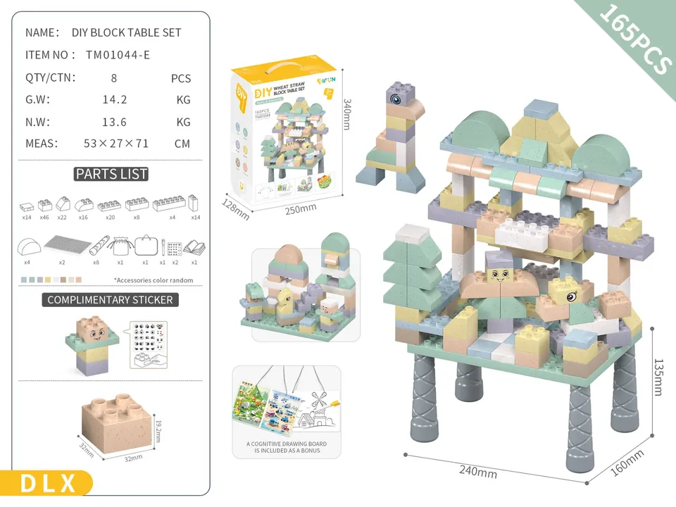 Building Block Table Set + DIY Assembled Large Particles About 165Pcs/Elegance Color/Luxury Version (diy assembled building block puzzle toy assembled building block particle building block table with inserted building block pieces) Portable Box wholesale from Qili Toys