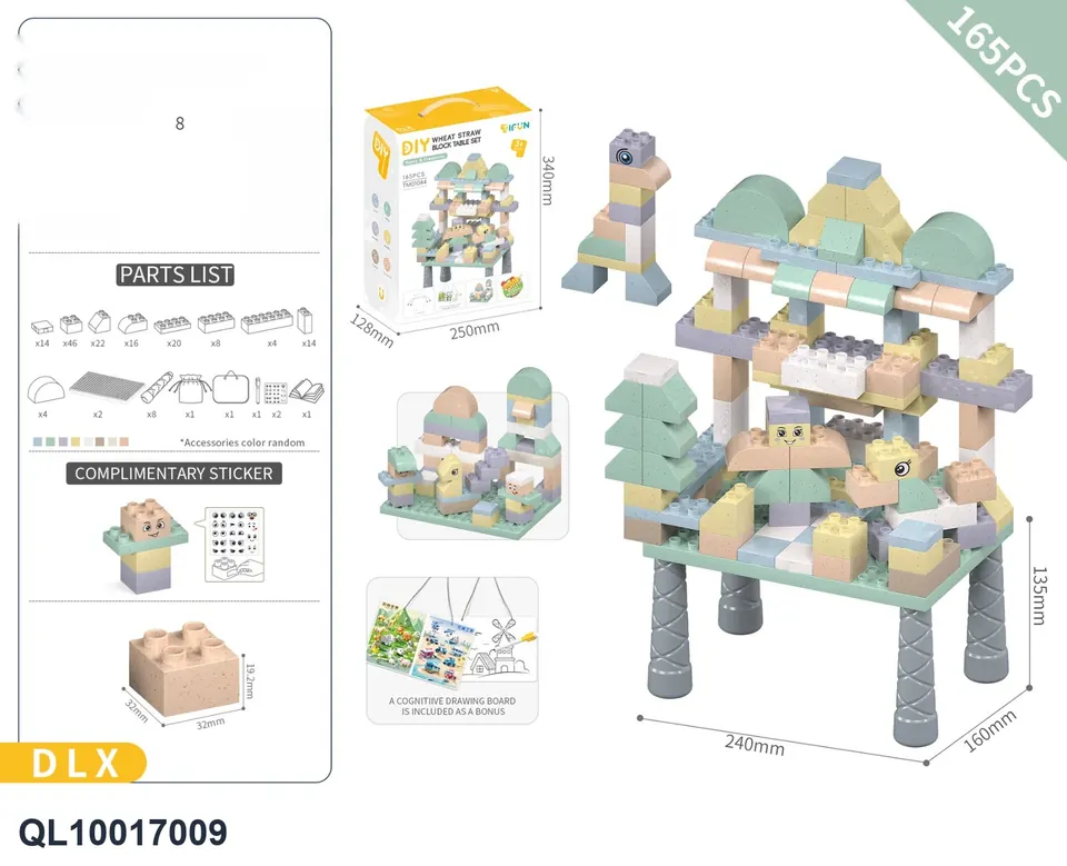 Building Block Table Set + DIY Assembled Large Particles About 165Pcs/Elegance Color/Luxury Version (diy assembled building block puzzle toy assembled building block particle building block table with inserted building block pieces) Portable Box wholesale from Qili Toys
