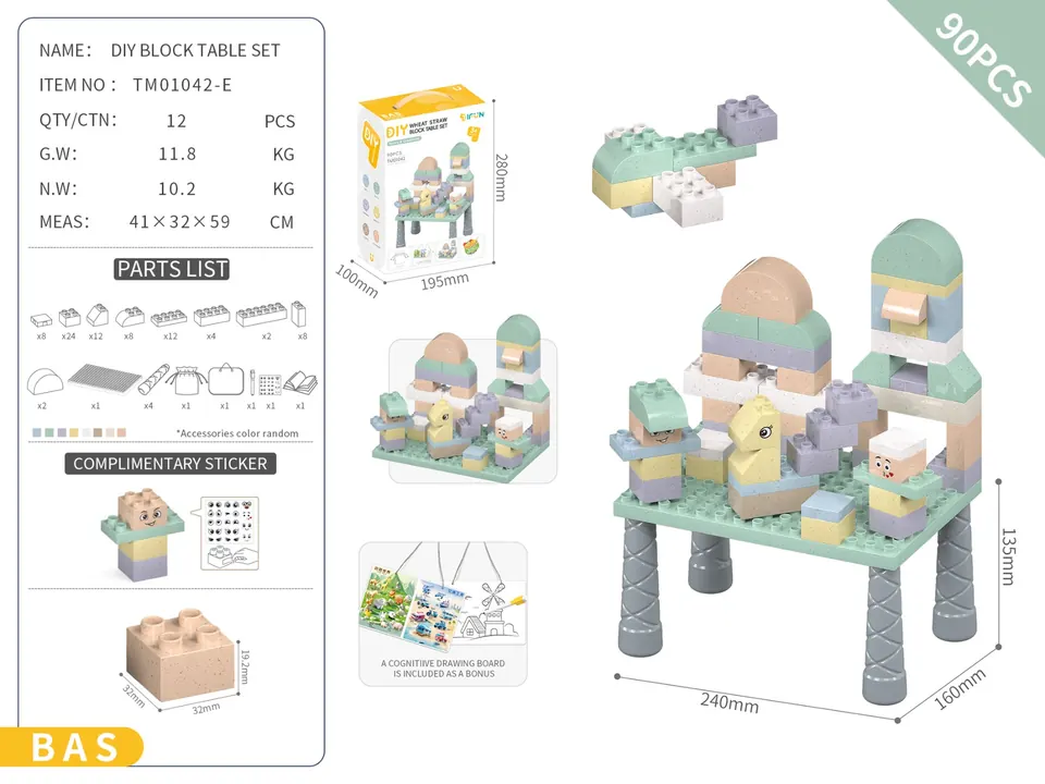 Building Block Table Set + DIY Assembled Large Particles About 90Pcs/Elegance Color/Basic Version (assembly of building block particles building block game table educational toys) Portable Box wholesale from Qili Toys