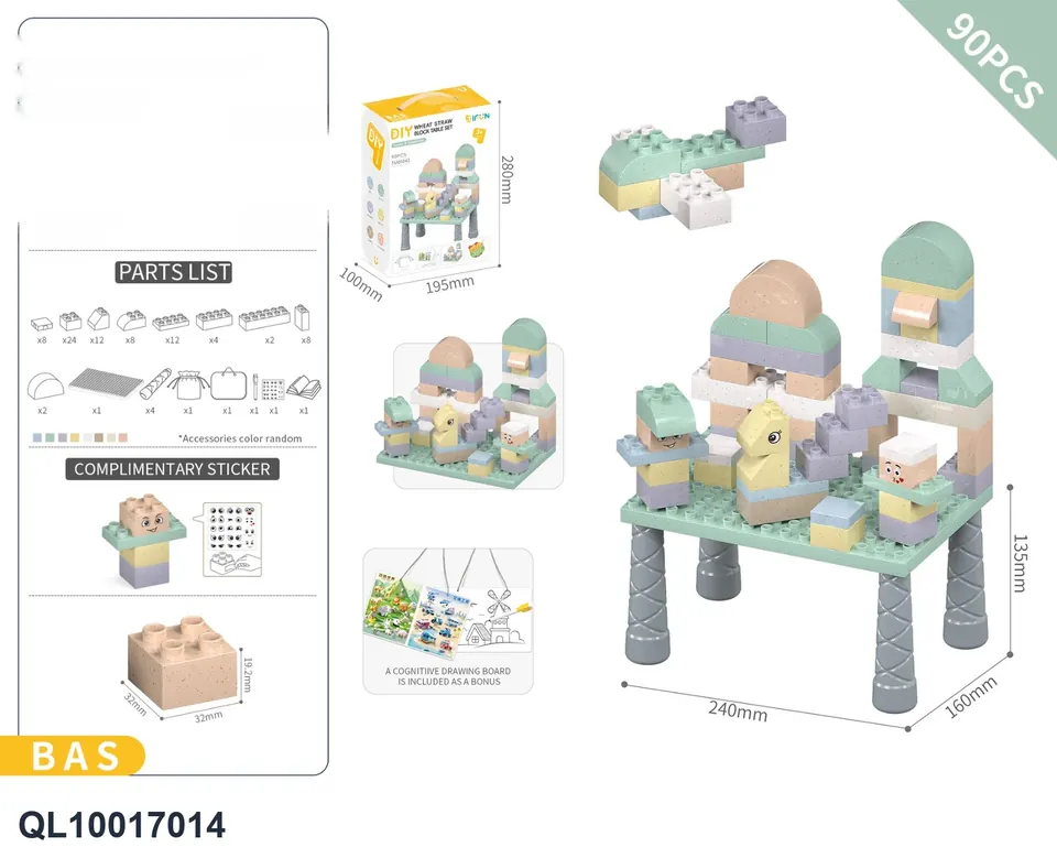 Building Block Table Set + DIY Assembled Large Particles About 90Pcs/Elegance Color/Basic Version (assembly of building block particles building block game table educational toys) Portable Box wholesale from Qili Toys