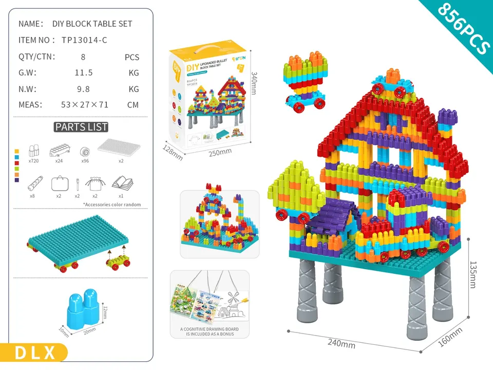 Building Block Table Set + DIY Assembled Second Generation Bullets About 856Pcs/Classic Color/Deluxe Version (assembled building block particle building block game table educational toys) Portable Box wholesale from Qili Toys