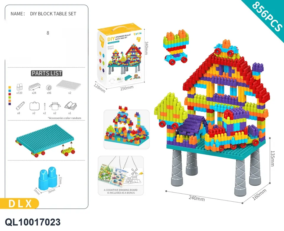 Building Block Table Set + DIY Assembled Second Generation Bullets About 856Pcs/Classic Color/Deluxe Version (assembled building block particle building block game table educational toys) Portable Box wholesale from Qili Toys