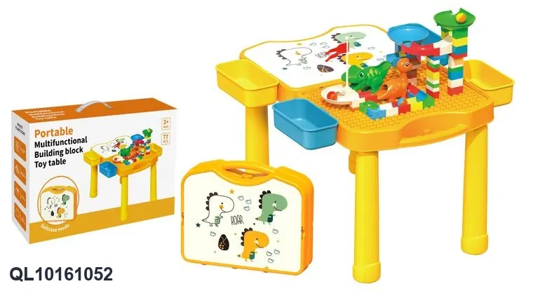Carry-On Toy Set: A Learning Desk With Building Blocks + 77 Dinosaur Slide Building Blocks Color Box wholesale from Qili Toys