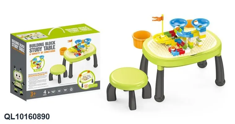 Cartoon-Style Building Block Desk + Chair + 74-Piece Building Block Set Color Box wholesale from Qili Toys