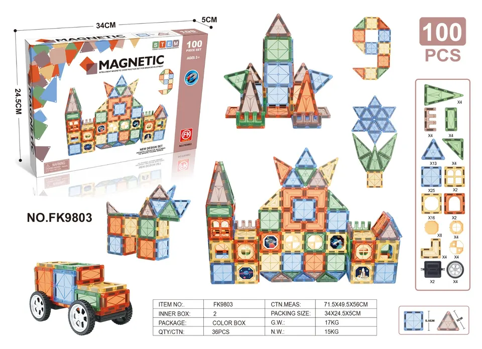 Color Window Magnetic Tiles Building Set (100 pcs) Color Box wholesale from Qili Toys