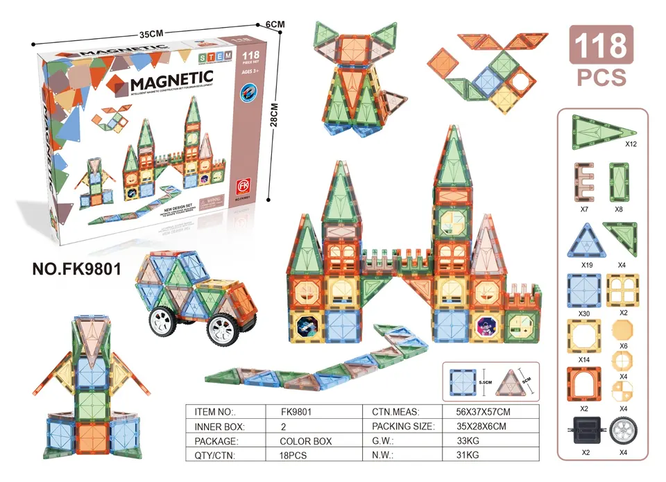 Color Window Magnetic Tiles Building Set (118 pcs) Color Box wholesale from Qili Toys