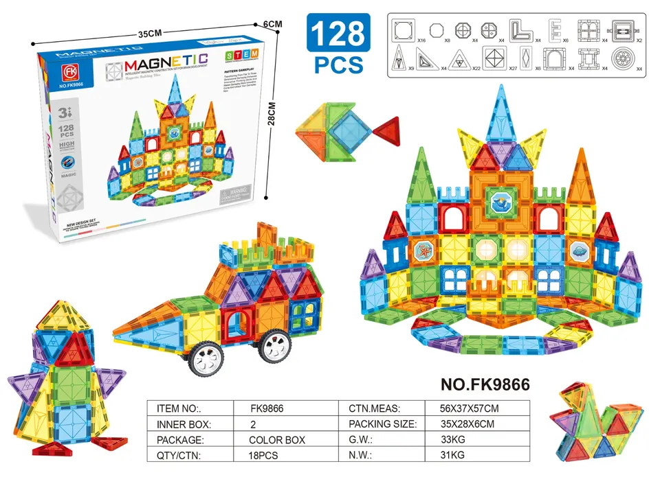 Color Window Magnetic Tiles Building Set (128 pcs) Color Box wholesale from Qili Toys