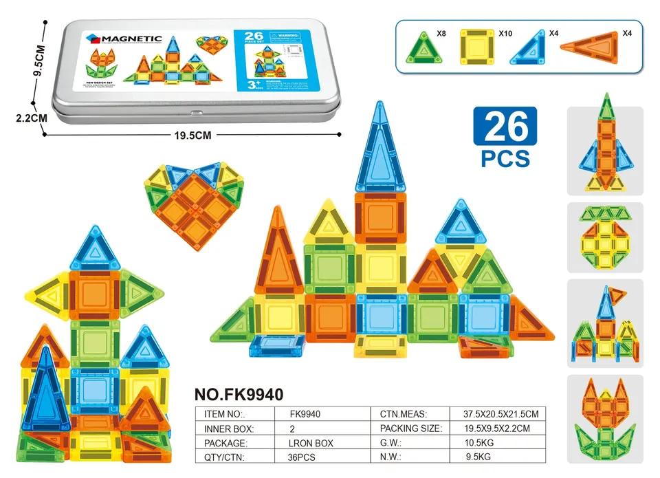 Color Window Magnetic Tiles Building Set (26 pcs) Tin Box wholesale from Qili Toys
