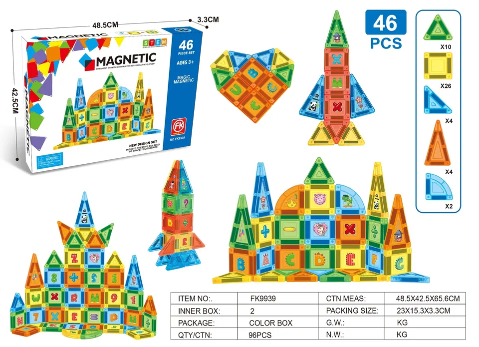 Color Window Magnetic Tiles Building Set (46 pcs) Color Box wholesale from Qili Toys
