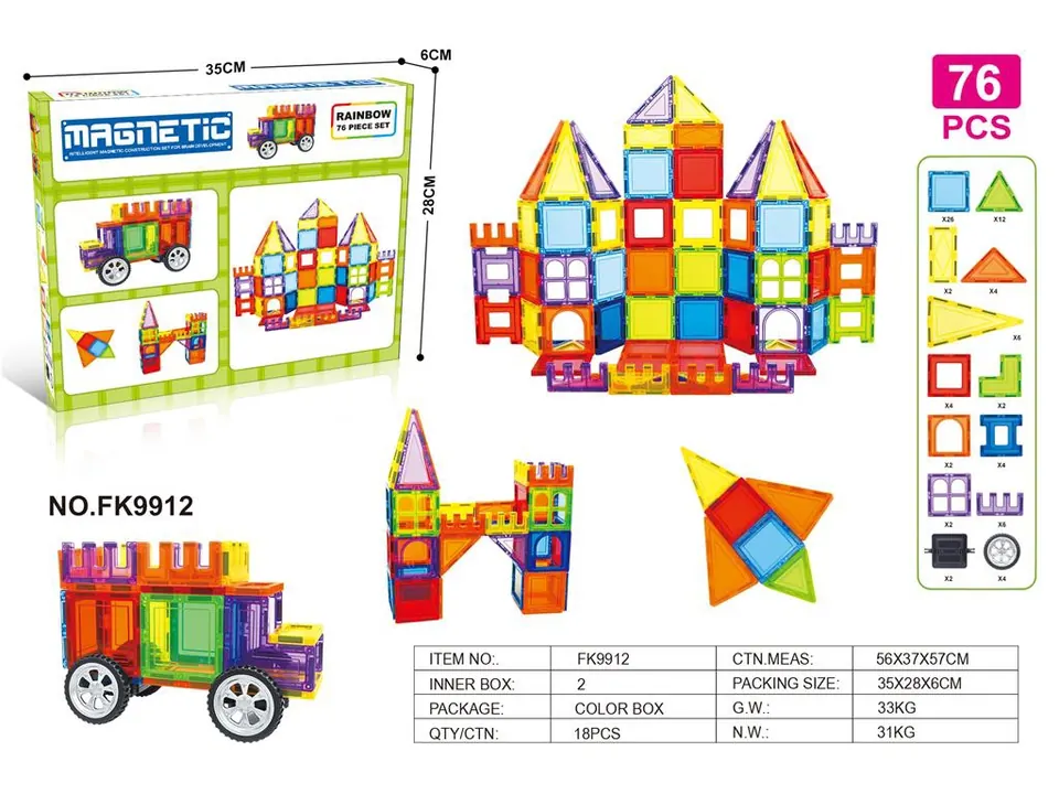 Color Window Magnetic Tiles Building Set (76 pcs) Color Box wholesale from Qili Toys
