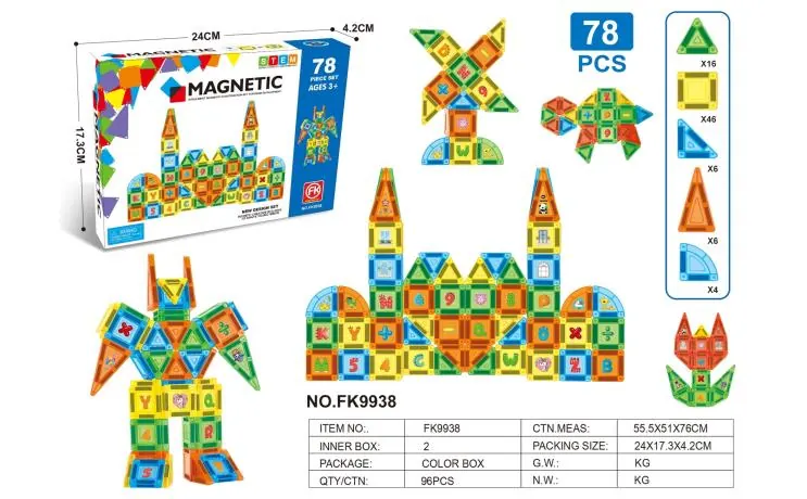 Color Window Magnetic Tiles Building Set (78 pcs) Color Box wholesale from Qili Toys