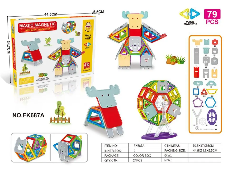Color Window Magnetic Tiles Building Set (79 pcs) Color Box wholesale from Qili Toys