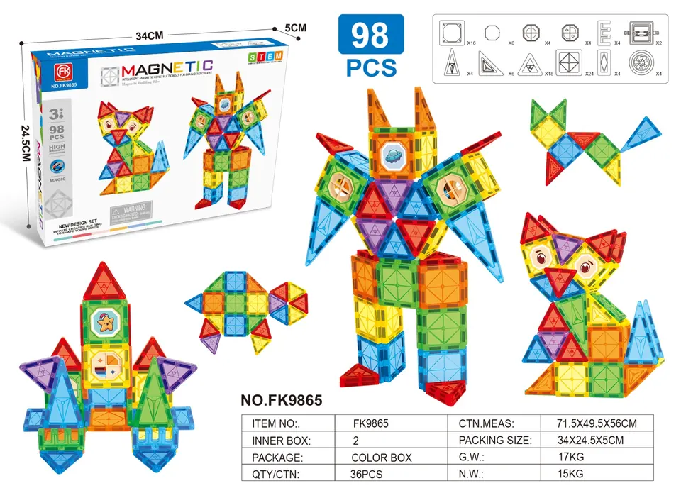 Color Window Magnetic Tiles Building Set (98 pcs) Color Box wholesale from Qili Toys