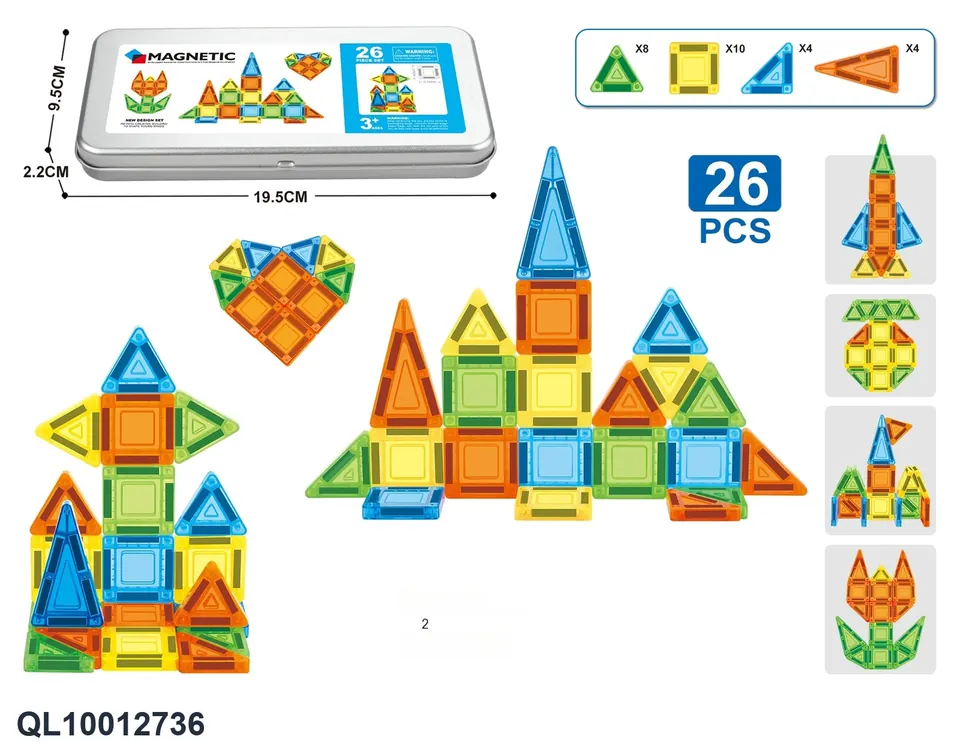 Color Window Magnetic Tiles Building Set (26 pcs) Tin Box wholesale from Qili Toys