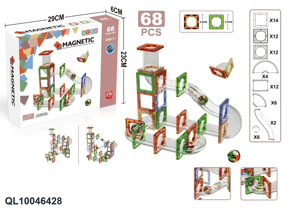 Color Window Magnetic Tiles Building Set (68 pcs) Airplane Box wholesale from Qili Toys