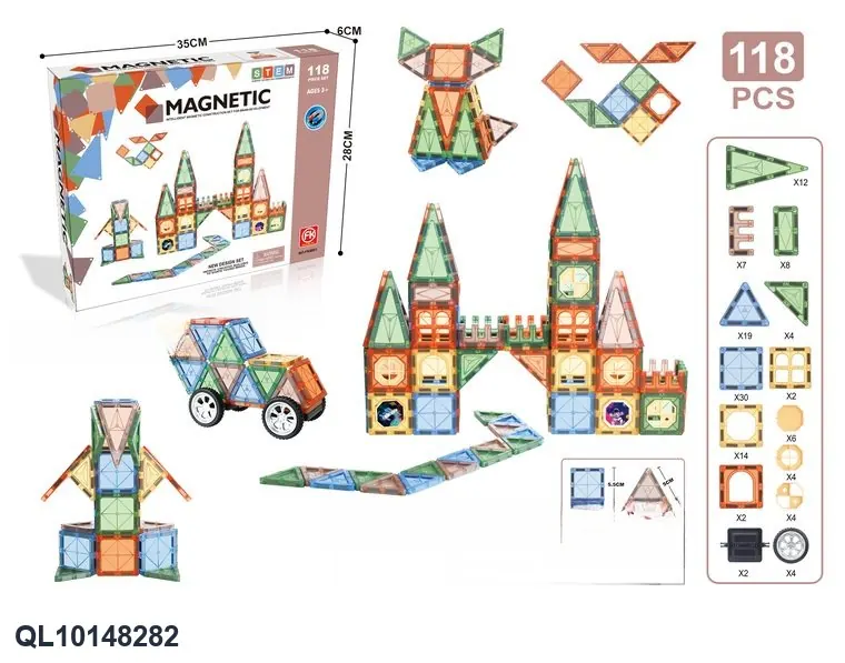 Color Window Magnetic Tiles Building Set (118 pcs) Color Box wholesale from Qili Toys