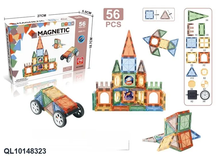 Color Window Magnetic Tiles Building Set (56 pcs) Color Box wholesale from Qili Toys