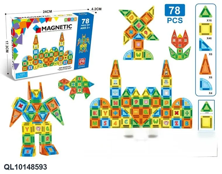 Color Window Magnetic Tiles Building Set (78 pcs) Color Box wholesale from Qili Toys