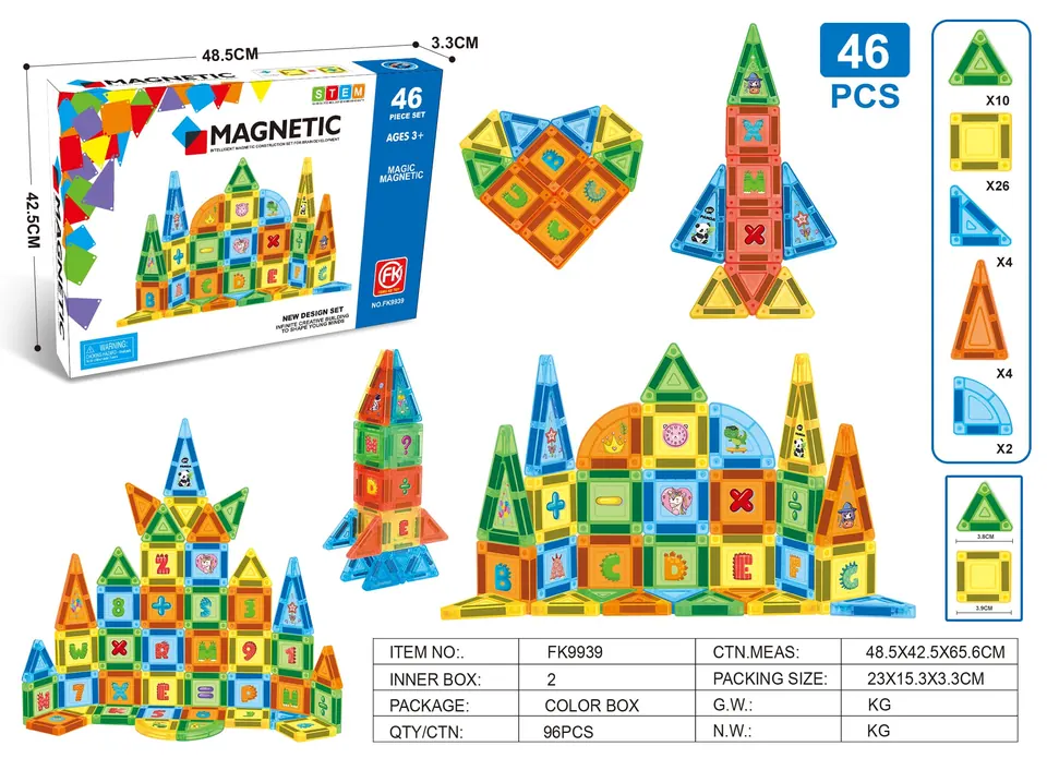 Color Window Magnetic Tiles Building Set (46 pcs) Color Box wholesale from Qili Toys