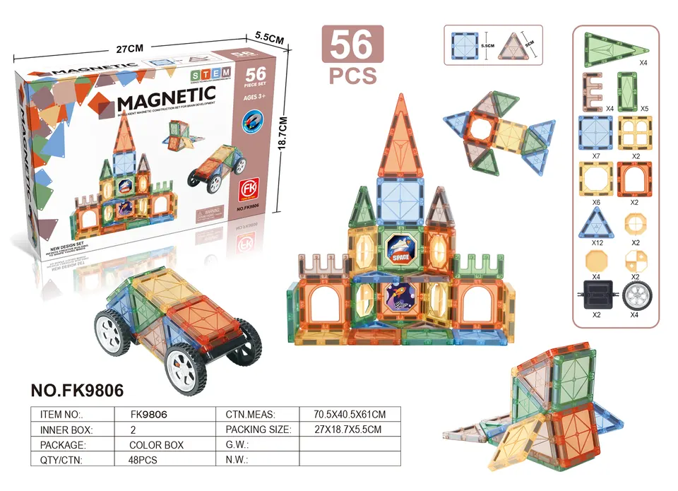 Color Window Magnetic Tiles Building Set (56 pcs) Color Box wholesale from Qili Toys