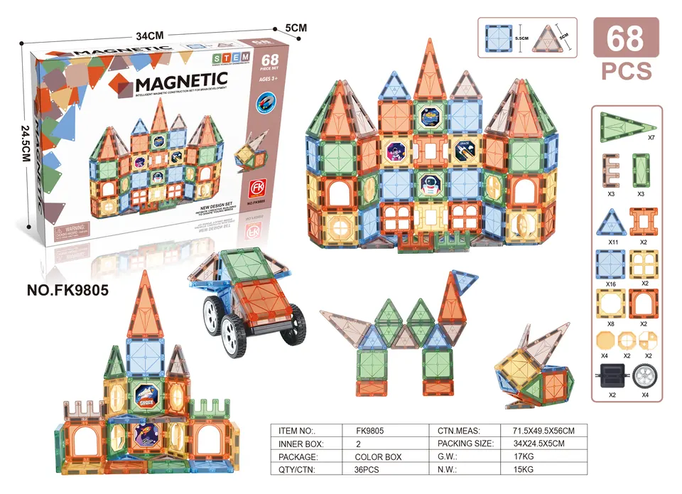 Color Window Magnetic Tiles Building Set (68 pcs) Color Box wholesale from Qili Toys