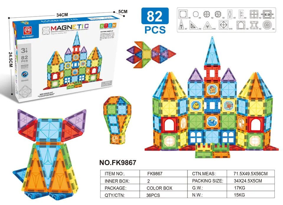 Color Window Magnetic Tiles Building Set (82 pcs) Color Box wholesale from Qili Toys