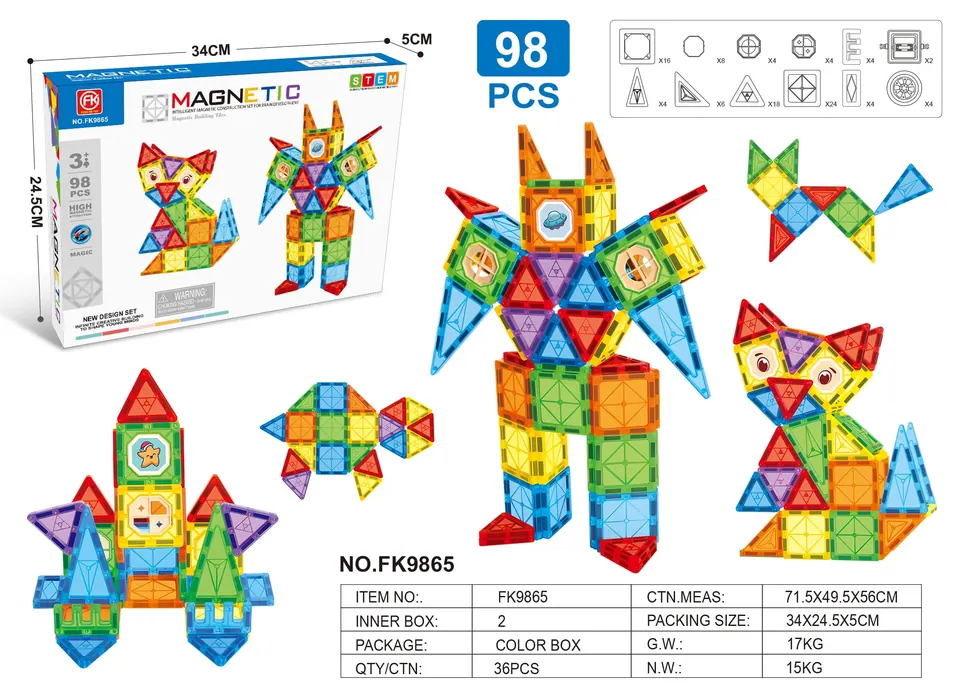 Color Window Magnetic Tiles Building Set (98 pcs) Color Box wholesale from Qili Toys