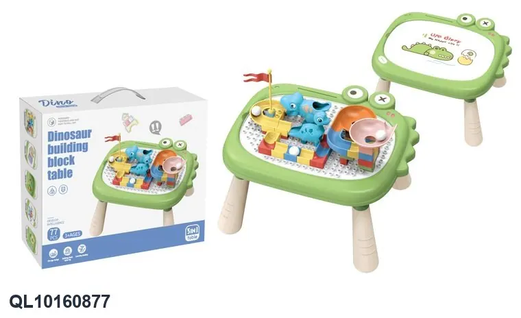Cute And Educational Dinosaur Building Block Table + 77 Animal Slide Building Blocks Color Box wholesale from Qili Toys