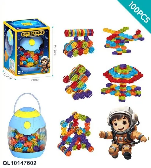 DIY 3.0 Gear Blocks - Approximately 100 Pieces / Rainbow Colors / Spacecraft Storage Container Square Window Color Box wholesale from Qili Toys