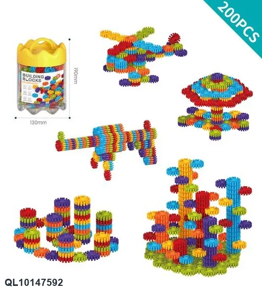 DIY 3.0 Gear Building Blocks - Approximately 200 Pieces / Rainbow Colors / With Storage Box Crown-Shaped Storage Container wholesale from Qili Toys