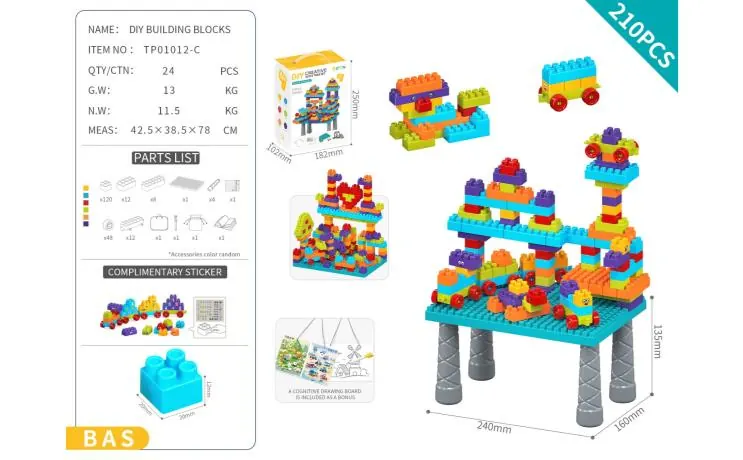 DIY Assembled Particle Building Block Table Set About 210Pcs/Classic Color/Basic Version (diy assembled building block puzzle toy assembled building block particle building block table with inserted building blocks) Portable Box wholesale from Qili Toys